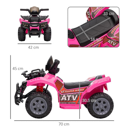 Kids Ride-On Four Wheeler ATV Car with Working Headlights 6V Battery for 18-36 Months - Pink