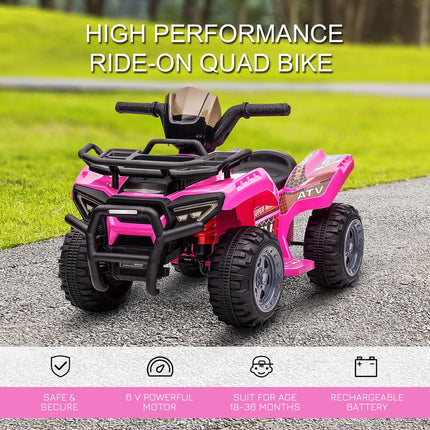 Kids Ride-On Four Wheeler ATV Car with Working Headlights 6V Battery for 18-36 Months - Pink