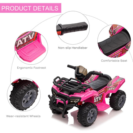Kids Ride-On Four Wheeler ATV Car with Working Headlights 6V Battery for 18-36 Months - Pink