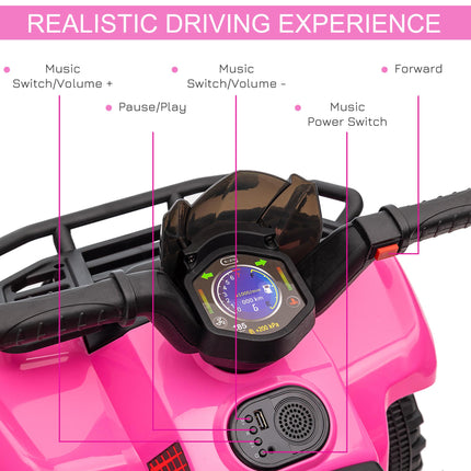 Kids Ride-On Four Wheeler ATV Car with Working Headlights 6V Battery for 18-36 Months - Pink