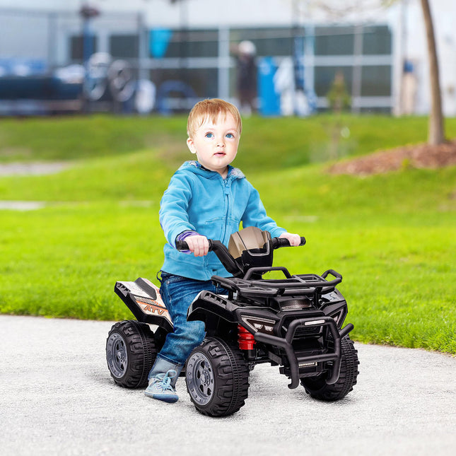 Kids Ride-On Four Wheeler ATV with Working Headlights 6V Battery Motorcycle for 18-36 Months - Black