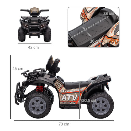 Kids Ride-On Four Wheeler ATV with Working Headlights 6V Battery Motorcycle for 18-36 Months - Black