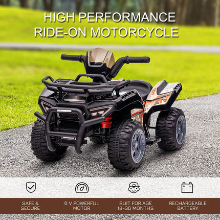 Kids Ride-On Four Wheeler ATV with Working Headlights 6V Battery Motorcycle for 18-36 Months - Black