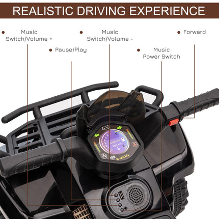 Kids Ride-On Four Wheeler ATV with Working Headlights 6V Battery Motorcycle for 18-36 Months - Black