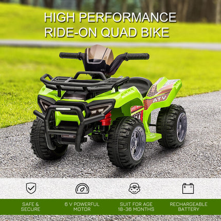 Kids Ride-On Four Wheeler ATV Car with Working Headlights 6V Battery for 18-36 Months - Green