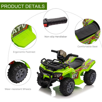 Kids Ride-On Four Wheeler ATV Car with Working Headlights 6V Battery for 18-36 Months - Green