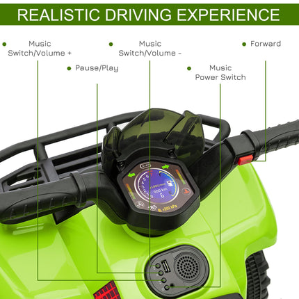 Kids Ride-On Four Wheeler ATV Car with Working Headlights 6V Battery for 18-36 Months - Green