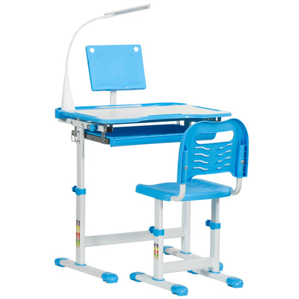 Adjustable Kids Study Desk and Chair Set with Storage and USB Lamp - Blue