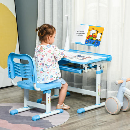 Adjustable Kids Study Desk and Chair Set with Storage and USB Lamp - Blue