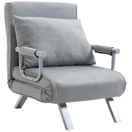 2-In-1 Single Sofa Bed Sleeper Foldable Armchair with Pillow - Light Grey