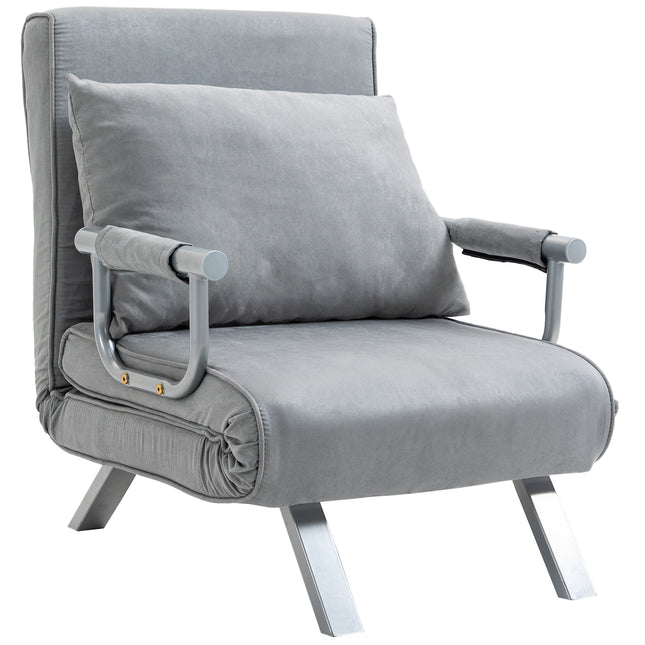 2-In-1 Single Sofa Bed Sleeper Foldable Armchair with Pillow - Light Grey
