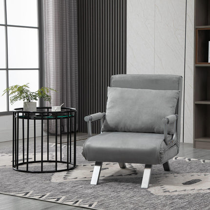 2-In-1 Single Sofa Bed Sleeper Foldable Armchair with Pillow - Light Grey