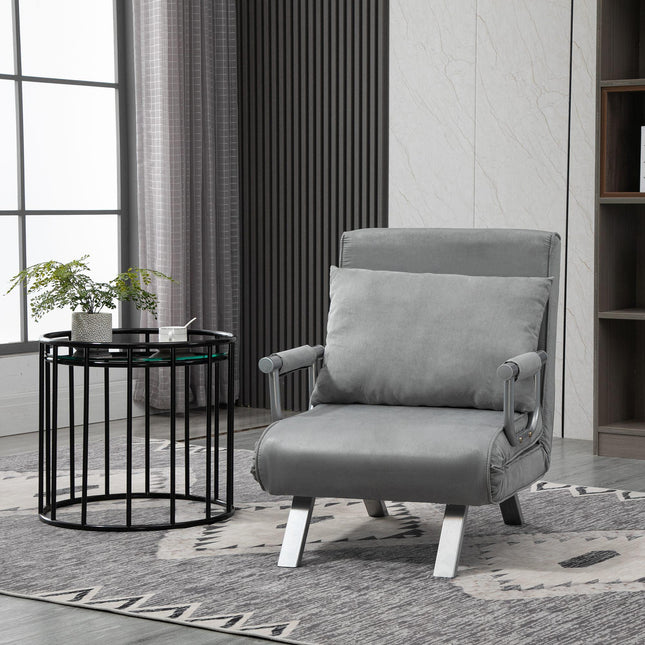 2-In-1 Single Sofa Bed Sleeper Foldable Armchair with Pillow - Light Grey