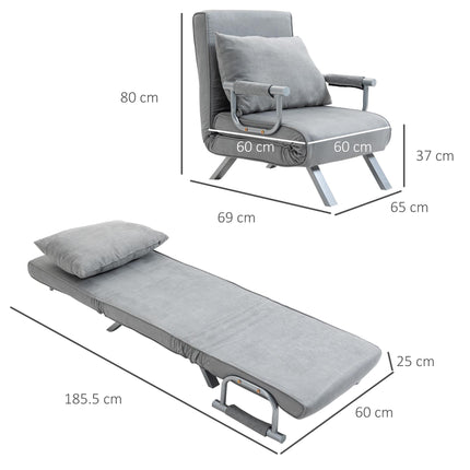 2-In-1 Single Sofa Bed Sleeper Foldable Armchair with Pillow - Light Grey