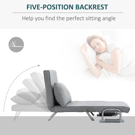 2-In-1 Single Sofa Bed Sleeper Foldable Armchair with Pillow - Light Grey