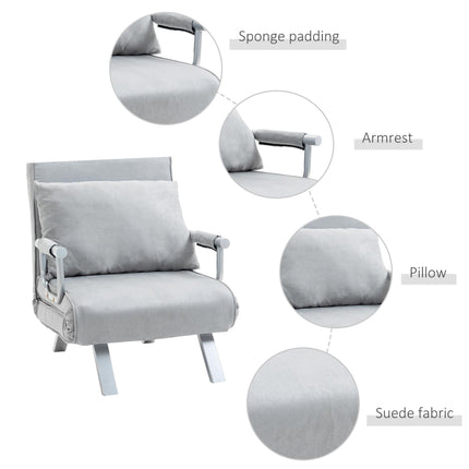 2-In-1 Single Sofa Bed Sleeper Foldable Armchair with Pillow - Light Grey