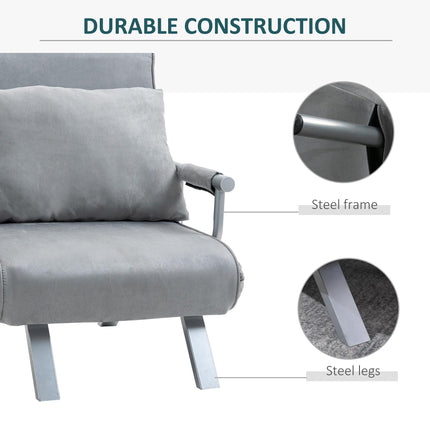 2-In-1 Single Sofa Bed Sleeper Foldable Armchair with Pillow - Light Grey