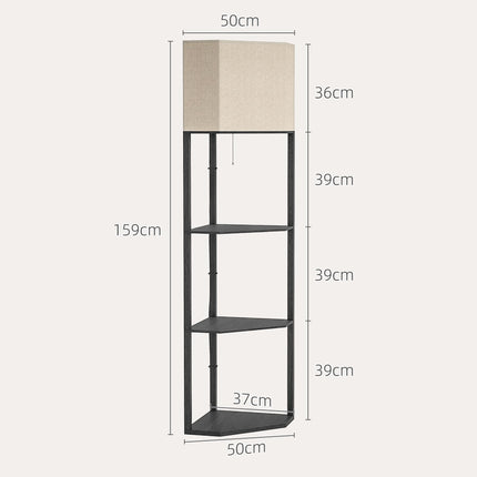 Corner Floor Lamp with Shelves, Modern Tall Standing Lamp with Pull Chain Switch - Black