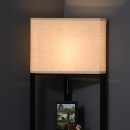 Corner Floor Lamp with Shelves, Modern Tall Standing Lamp with Pull Chain Switch - Black