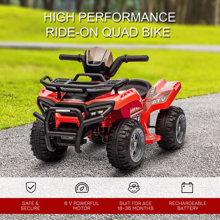 Kids Ride-On Four Wheeler ATV with Working Headlights 6V Battery Powered Motorcycle 18-36 Months - Red