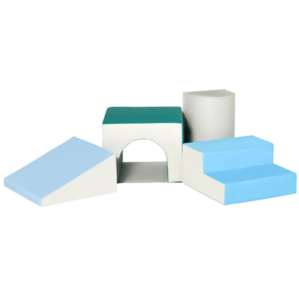 Kids 4-Piece Soft Play Foam Climber Set for Toddlers 1-3 Years - Light Grey Blue Green