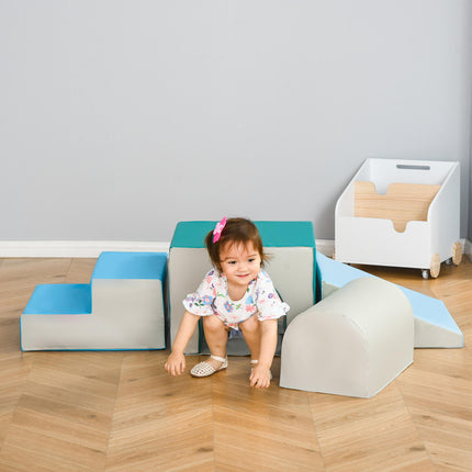 Kids 4-Piece Soft Play Foam Climber Set for Toddlers 1-3 Years - Light Grey Blue Green