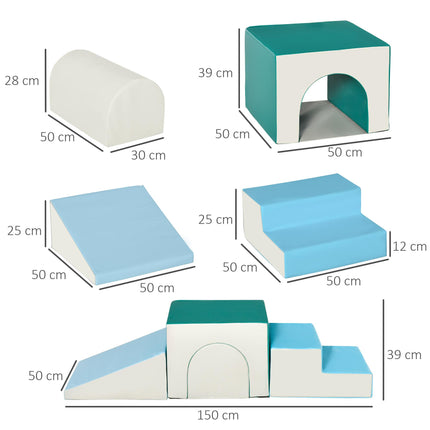 Kids 4-Piece Soft Play Foam Climber Set for Toddlers 1-3 Years - Light Grey Blue Green