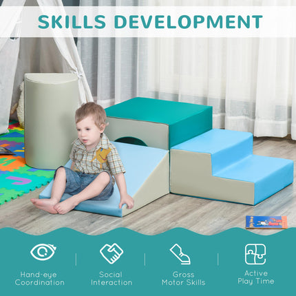 Kids 4-Piece Soft Play Foam Climber Set for Toddlers 1-3 Years - Light Grey Blue Green