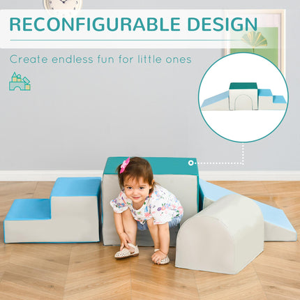 Kids 4-Piece Soft Play Foam Climber Set for Toddlers 1-3 Years - Light Grey Blue Green