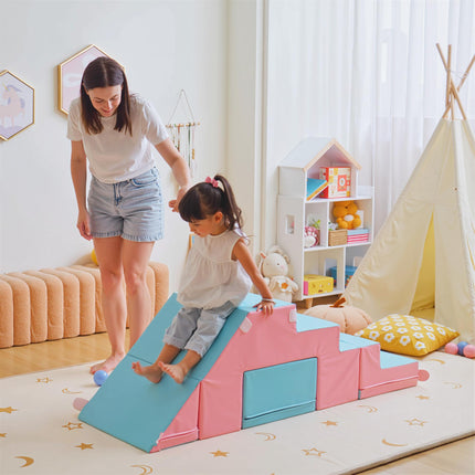 Soft Play Set 2-Piece Baby Foam Climber for Toddlers 1-3 Years - Pink Blue