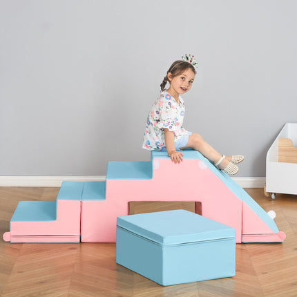 Soft Play Set 2-Piece Baby Foam Climber for Toddlers 1-3 Years - Pink Blue