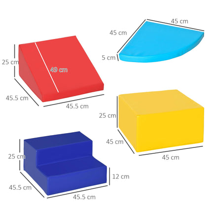 Soft Play 4-Piece Climb and Crawl Foam Toddler Stairs and Ramp Educational Toy Set - Yellow, Red, Blue, Light Blue