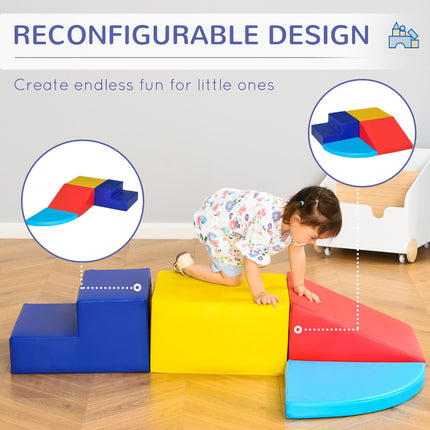 Soft Play 4-Piece Climb and Crawl Foam Toddler Stairs and Ramp Educational Toy Set - Yellow, Red, Blue, Light Blue