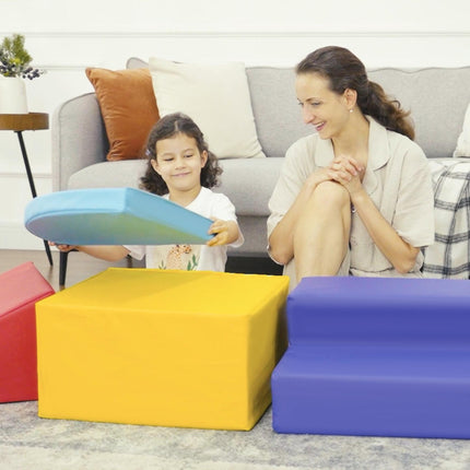 Soft Play 4-Piece Climb and Crawl Foam Toddler Stairs and Ramp Educational Toy Set - Yellow, Red, Blue, Light Blue