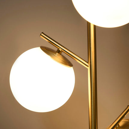 3-Light Tree Floor Lamp with Globe Shades and Steel Base - Gold Tone