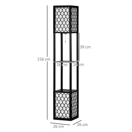 Modern Floor Lamp with Dual Lights and Shelves, Pull Chain Switch - Black
