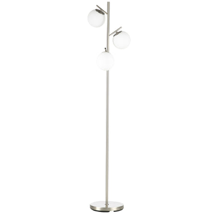 3-Light Modern Tree Floor Lamp with Globe Shades for Living Room & Bedroom - Silver