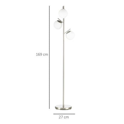 3-Light Modern Tree Floor Lamp with Globe Shades for Living Room & Bedroom - Silver
