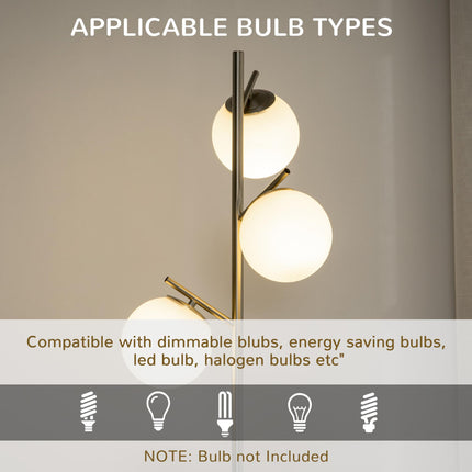 3-Light Modern Tree Floor Lamp with Globe Shades for Living Room & Bedroom - Silver