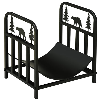 Metal Firewood Log Holder Indoor Outdoor Firewood Rack Inner Arced Fireplace Woo