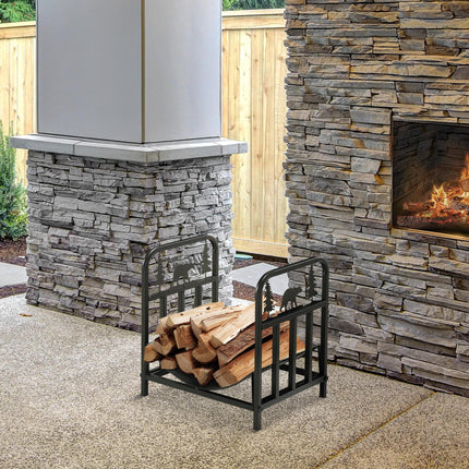 Metal Firewood Log Holder Indoor Outdoor Firewood Rack Inner Arced Fireplace Woo