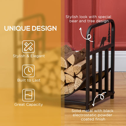 Metal Firewood Log Holder Indoor Outdoor Firewood Rack Inner Arced Fireplace Woo