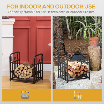 Metal Firewood Log Holder Indoor Outdoor Firewood Rack Inner Arced Fireplace Woo
