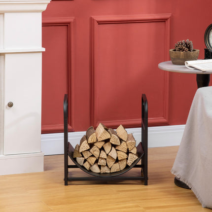 Metal Firewood Log Holder Indoor Outdoor Firewood Rack Inner Arced Fireplace Woo