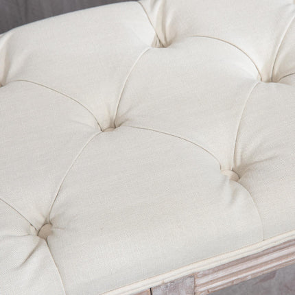 2 Tier Shoe Rack Bench with Button-Tufted Upholstered Cushion and Storage Shelf - Cream White