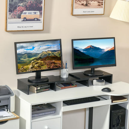 Dual Monitor Adjustable Length and Angle Stand Riser for Laptop, PC, Printer, TV - Black