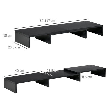 Dual Monitor Adjustable Length and Angle Stand Riser for Laptop, PC, Printer, TV - Black