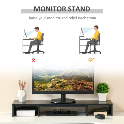 Dual Monitor Adjustable Length and Angle Stand Riser for Laptop, PC, Printer, TV - Black