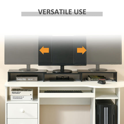 Dual Monitor Adjustable Length and Angle Stand Riser for Laptop, PC, Printer, TV - Black