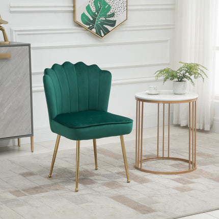 Velvet-Feel Shell Luxe Accent Chair with Metal Legs and Comfort Padding - Green